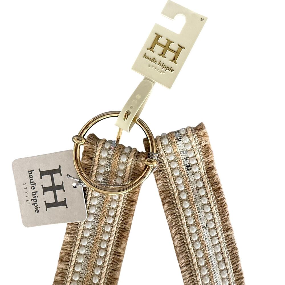 NWT Haute Hippie Style Boho Pearl & Sequin Woven Belt - Size M - Picture 7 of 16